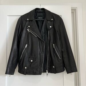 Madewell Black Washed Leather Oversized Motorcycle Jacket Size Small
